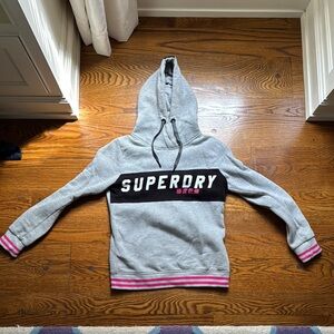 Superdry Gray Hoodie with Pink and Black Details